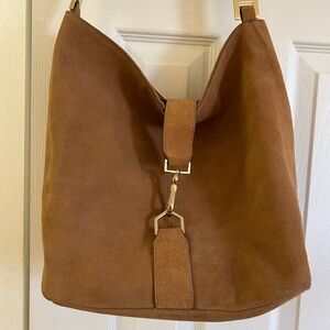 India Hicks Edwina Hobo Bag Tan Suede Shoulder Handbag Gold Hardware Fast Ship